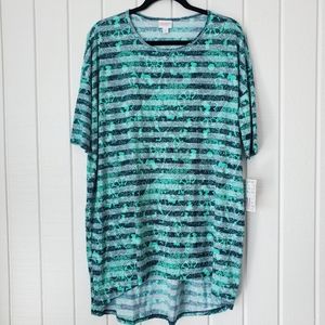 NEW Lularoe Irma Tunic Top Paisley Ghost Stripes Flowy Medium Navy Turquoise NWT